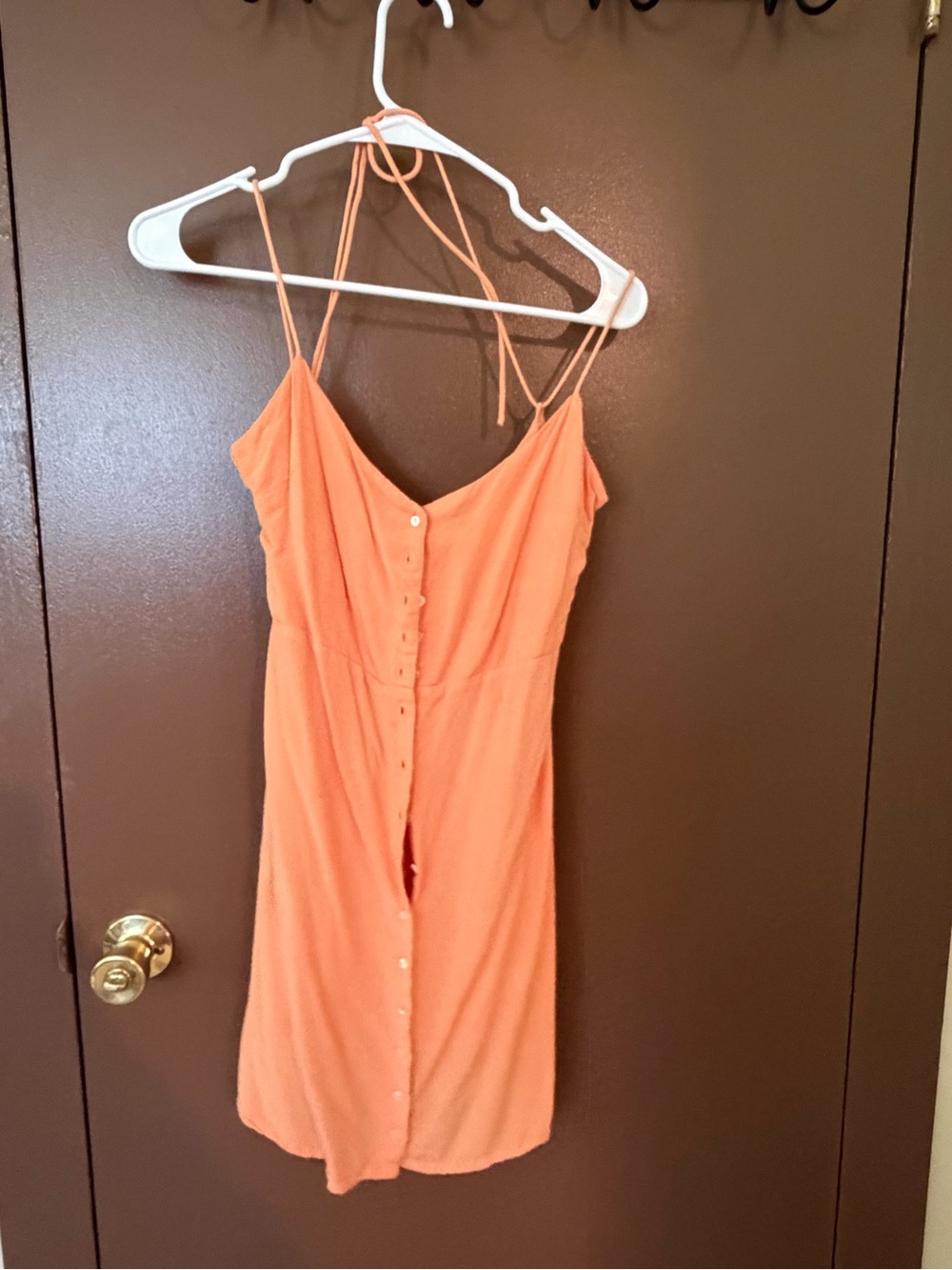 RVCA Peach-Orange Button-Front Spaghetti Strap Dress